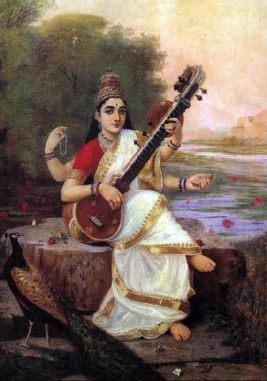 Raja Ravi Varma Goddess Saraswathi Norge oil painting art